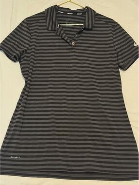 Nike Golf Dri-FIT Gray Striped Short Sleeve Polo Shirt - Size Large